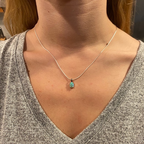 Sterling Silver Green Lab Oval Opal Necklace - Picture 6 of 17